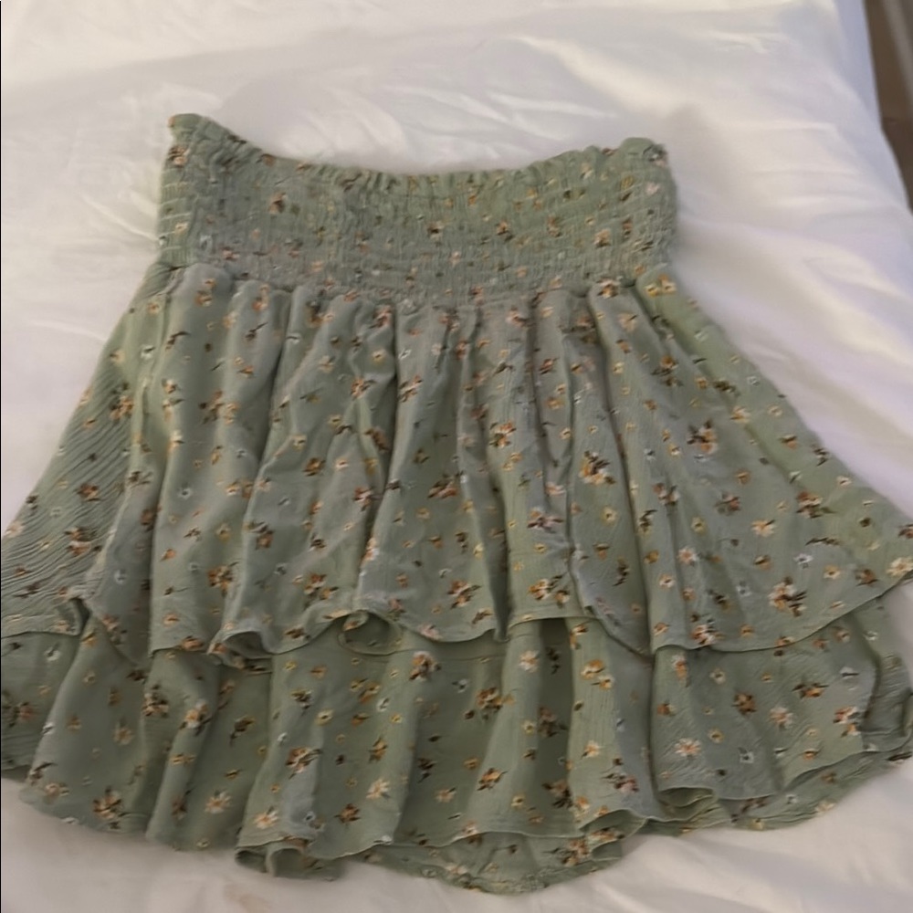Altar'd State Green Floral Tiered Mini Skirt